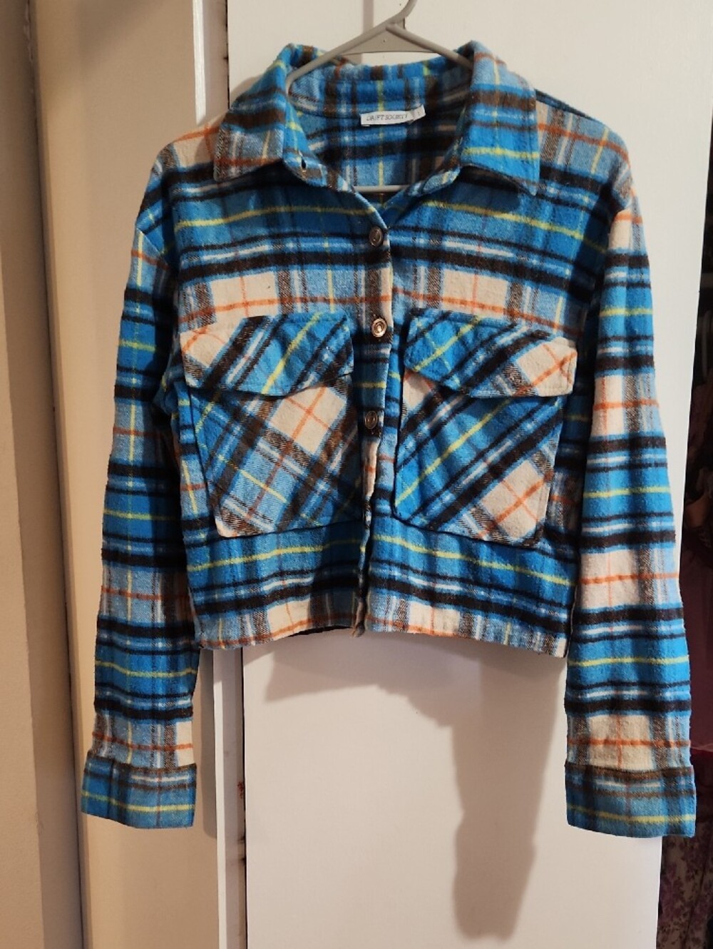 DR//FT Society Blue Plaid Women's Crop Shirt Jacket 100% Cotton